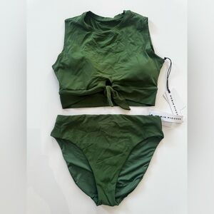 Robin Piccone bikini Ava Tie Cropped T-Shirt Tank swimsuit large green NWT